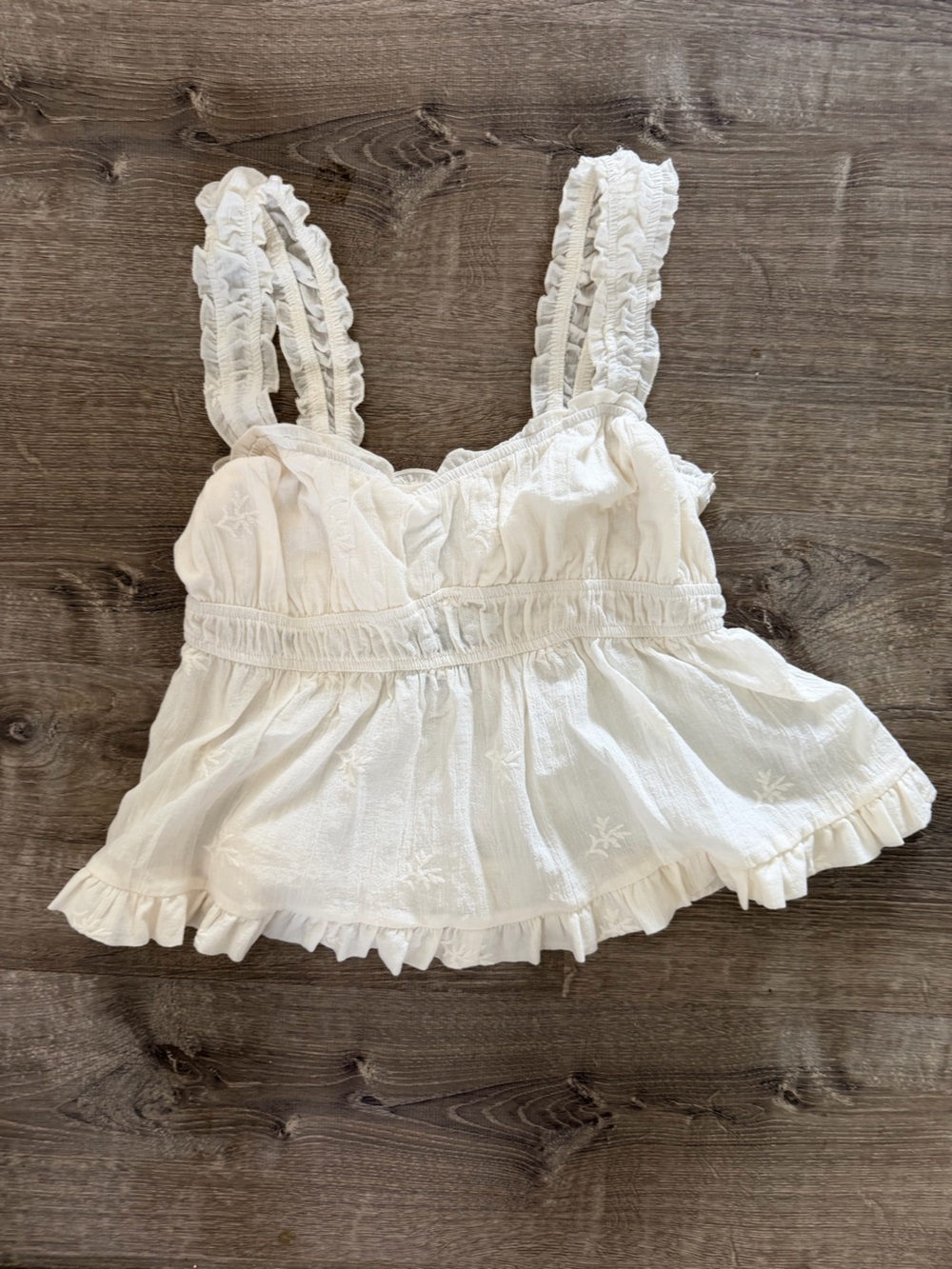 wild fable White Ruffle-Trim Embroidered Peplum Tank